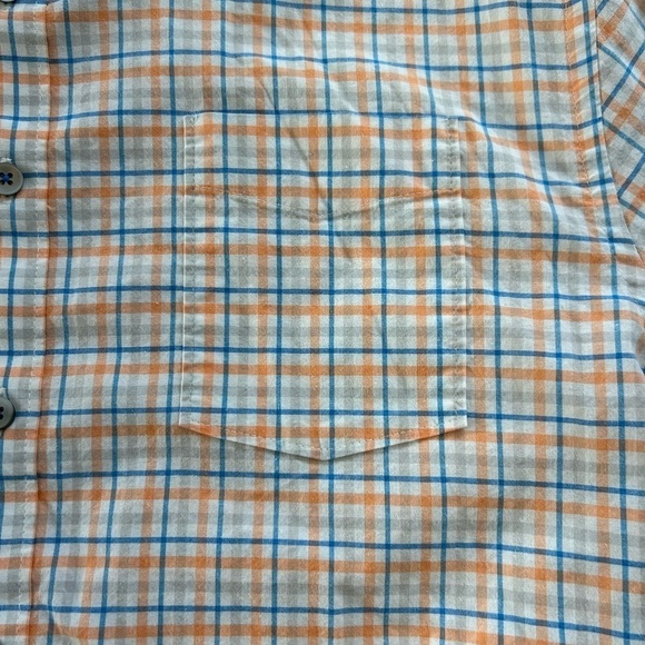 tasc Performance Shirt M Button Down‎ Blue Orange White Gray Plaid Long Sleeve - Picture 4 of 9